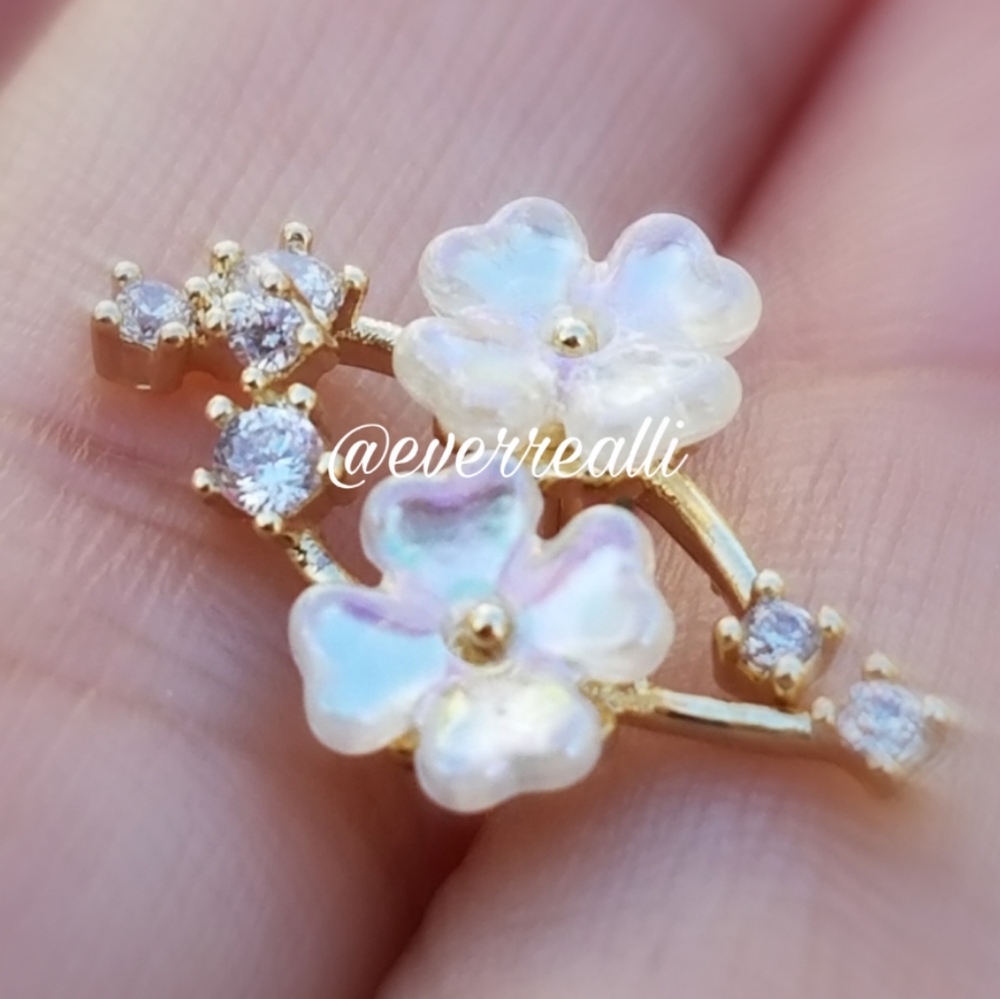 Tiny Gold Delicate Iridescent Flower Earrings - Picture 2 of 4